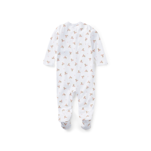 Bear-Print Cotton Coverall Baby Girl in Pink Multi 2