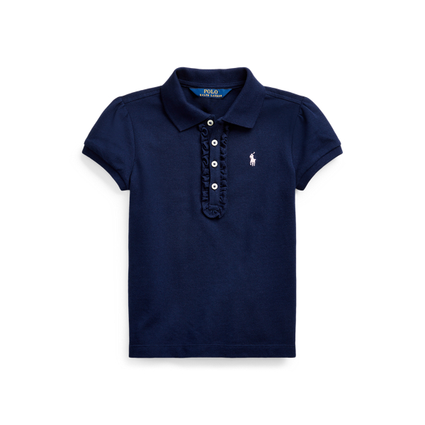 Katoenen mesh Polo-shirt met ruches