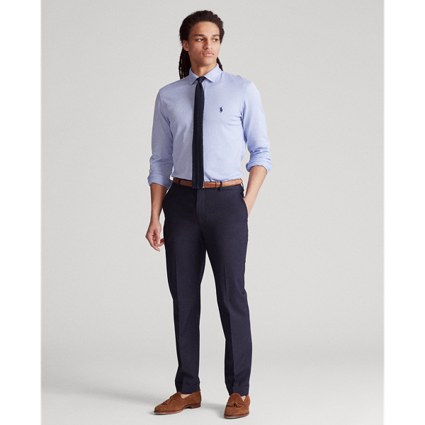Fresco Blue/White Slim Fit Knit Dress Shirt Polo Ralph Lauren 3