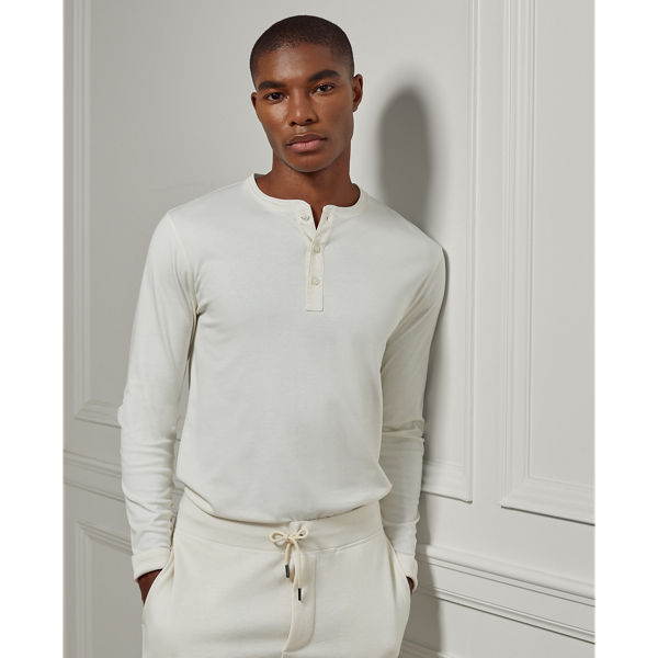 Classic Cream Interlock Henley Shirt Purple Label 1