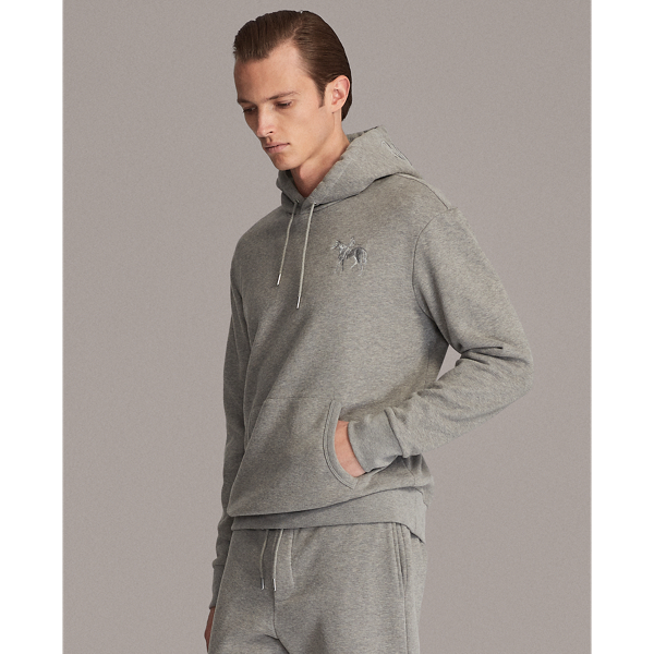 Classic Light Grey Embroidered Fleece Hoodie Purple Label 4