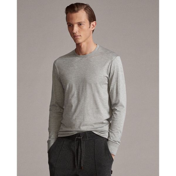 Light Grey Heather Silk-Blend Long-Sleeve T-Shirt Purple Label 4