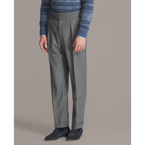 Medium Grey Buckled Wool Flannel Trouser Purple Label 4