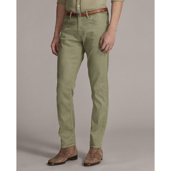 Washed Autumn Sage Slim Fit Linen-Cotton Stretch Jean Purple Label 4