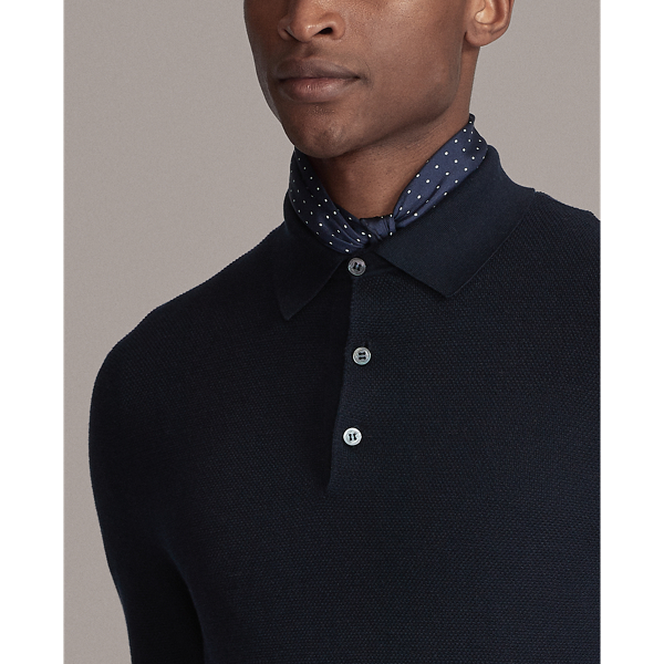 Classic Chairman Navy Silk-Blend Polo-Collar Sweater Purple Label 5