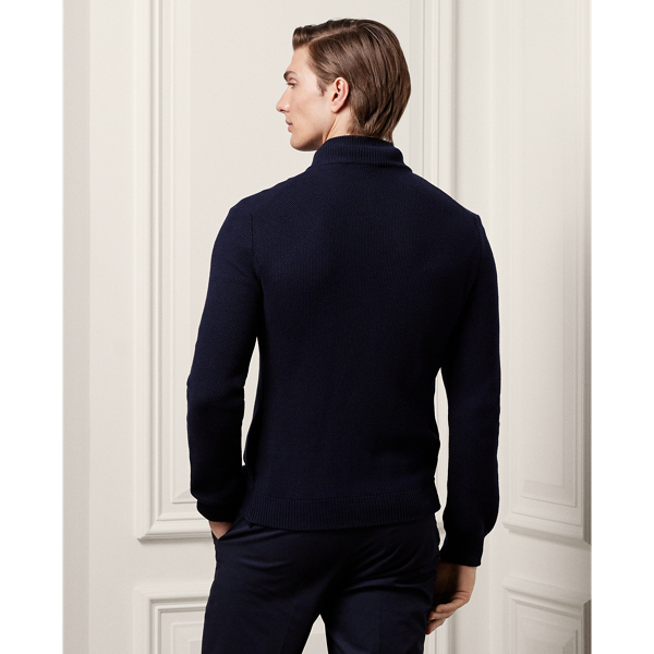 Classic Chairman Navy Silk-Cotton Full-Zip Jumper Purple Label 5