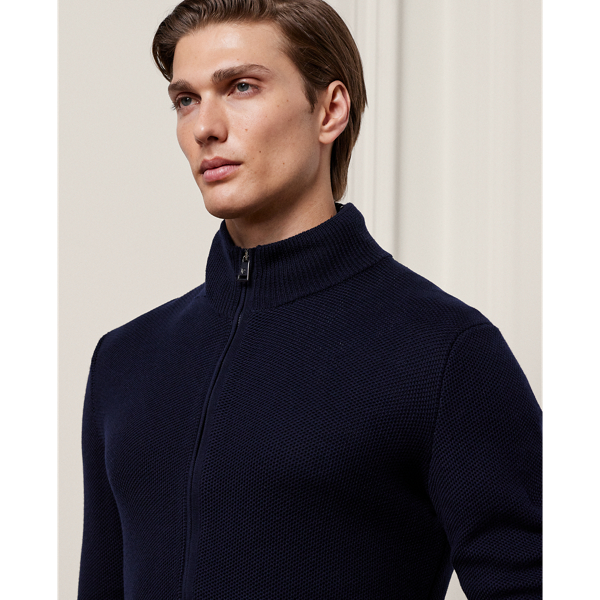 Classic Chairman Navy Silk-Cotton Full-Zip Jumper Purple Label 6