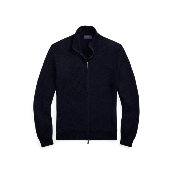 Classic Chairman Navy Silk-Cotton Full-Zip Jumper Purple Label 2