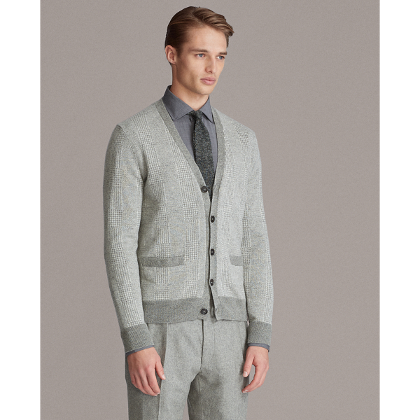 Grey Glen Plaid Cashmere Cardigan Purple Label 4
