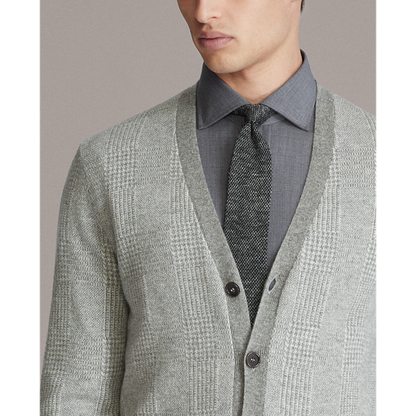 Grey Glen Plaid Cashmere Cardigan Purple Label 6
