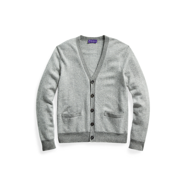 Grey Glen Plaid Cashmere Cardigan Purple Label 2