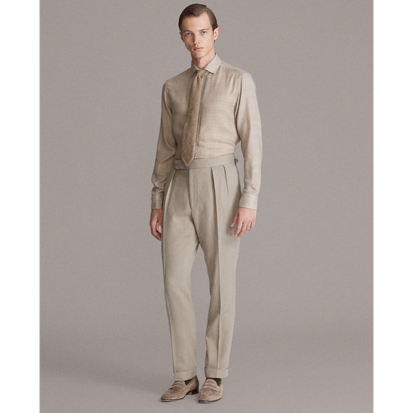 Taupe Glen Plaid Linen Twill Shirt Purple Label 3