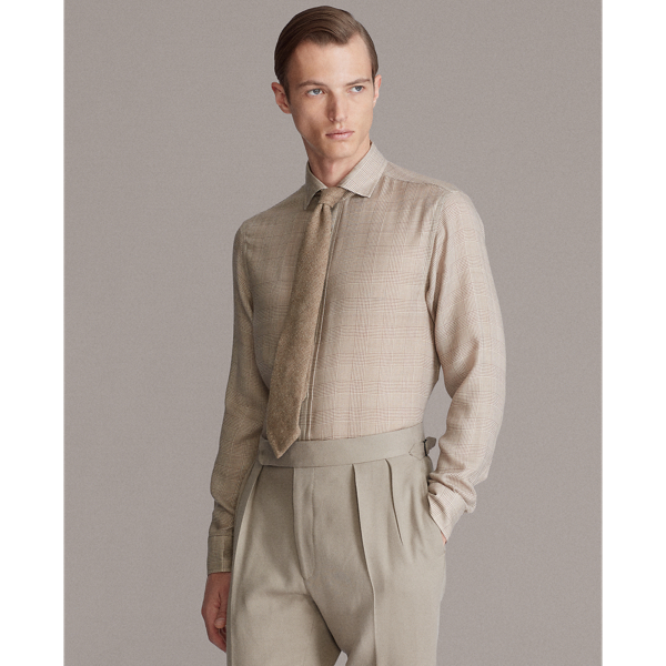 Taupe Glen Plaid Linen Twill Shirt Purple Label 4