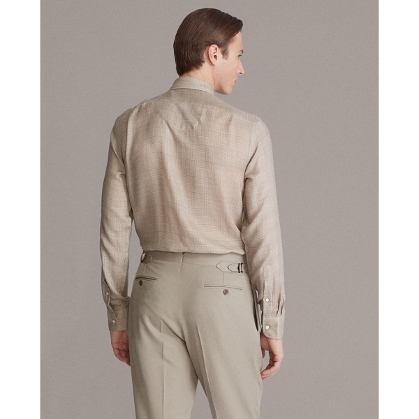 Taupe Glen Plaid Linen Twill Shirt Purple Label 5