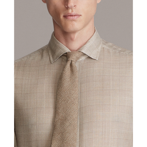 Taupe Glen Plaid Linen Twill Shirt Purple Label 6