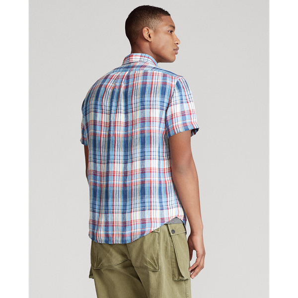 Blue/Cherry Multi Custom Fit Plaid Linen Shirt Polo Ralph Lauren 4
