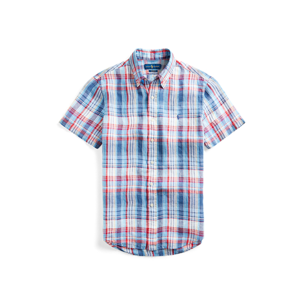 Blue/Cherry Multi Custom Fit Plaid Linen Shirt Polo Ralph Lauren 2