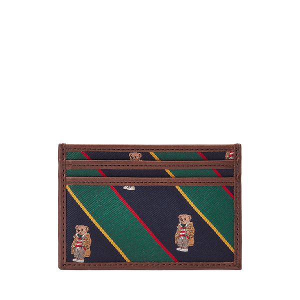 Polo Bear Silk-Trimmed Leather Card Case