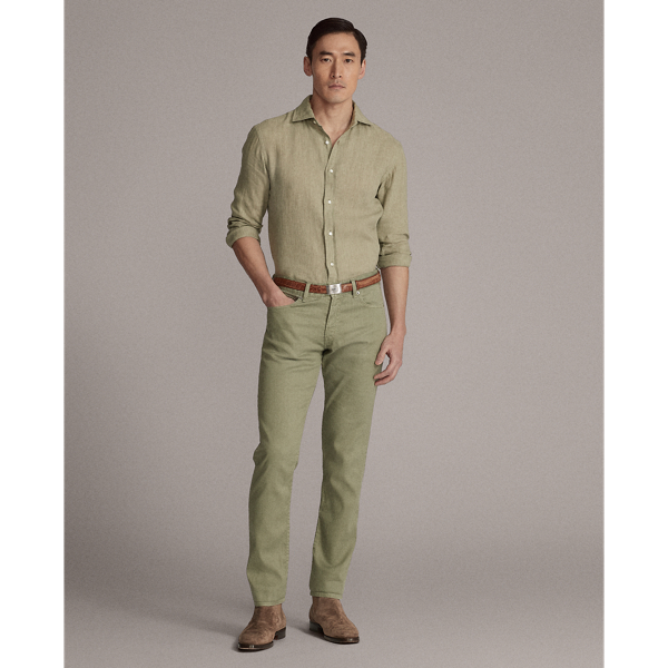 Washed Autumn Sage Garment-Dyed Linen Shirt Purple Label 3