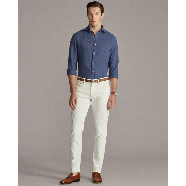Washed Sea Blue Garment-Dyed Linen Shirt Purple Label 4
