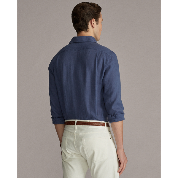 Washed Sea Blue Garment-Dyed Linen Shirt Purple Label 5
