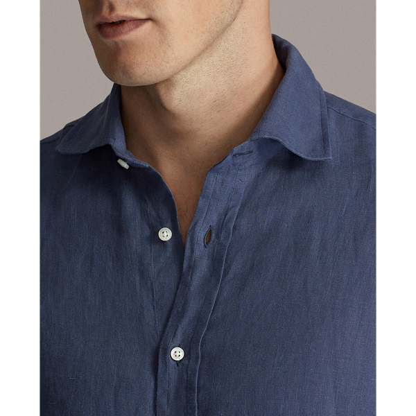 Washed Sea Blue Garment-Dyed Linen Shirt Purple Label 6