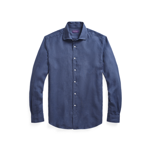 Washed Sea Blue Garment-Dyed Linen Shirt Purple Label 2