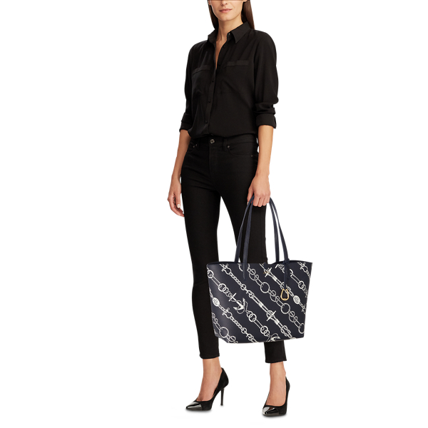 Anchored Ropes/Navy Faux-Leather Reversible Tote Bag Lauren 7