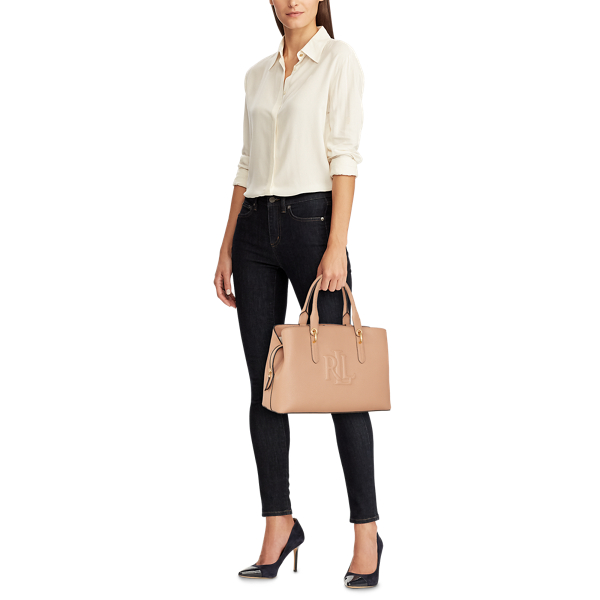 Nude/Black Hayward Leather Medium Satchel Lauren 5