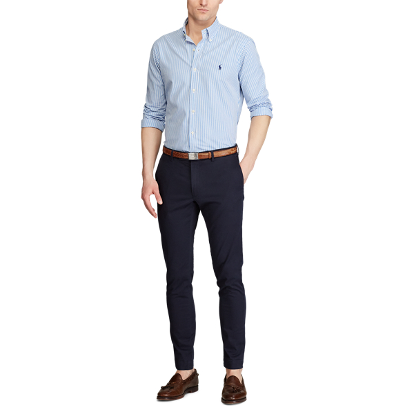 Blue Sky/White Slim Fit Peached Poplin Shirt Polo Ralph Lauren 3