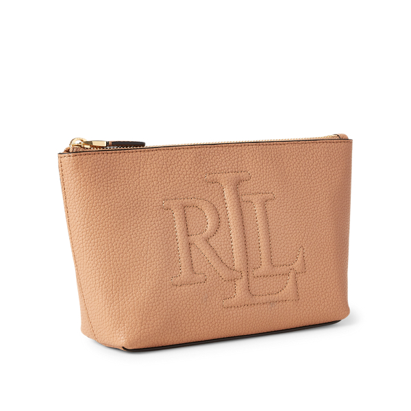 Nude/Black Pebbled Leather Cosmetic Bag Lauren 2
