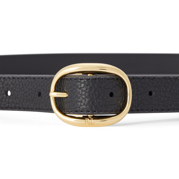 Black Pebbled Leather Belt Lauren 2