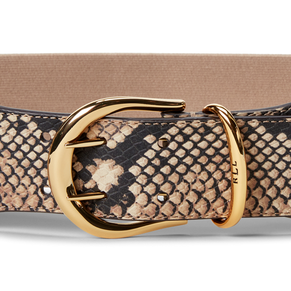 Nude Python-Print Wide Stretch Belt Lauren 2