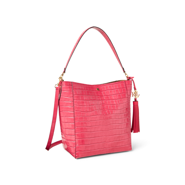 Embossed Medium Adley Shoulder Bag Lauren in Ruby 2