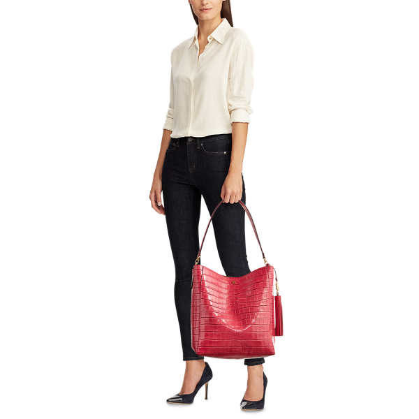 Embossed Medium Adley Shoulder Bag Lauren in Ruby 6
