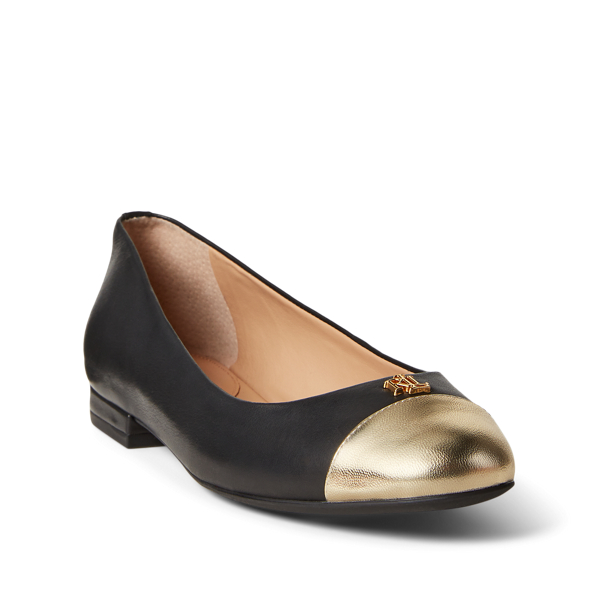Black/Pale Gold Gaines Leather Flat Lauren 2