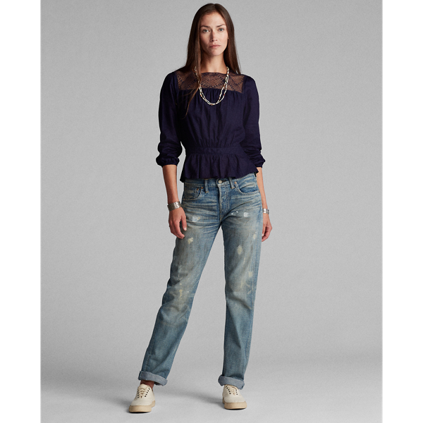 Indigo Lace-Yoke Twill Blouse RRL 3