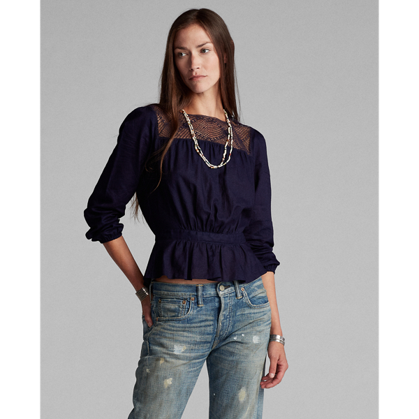 Indigo Lace-Yoke Twill Blouse RRL 4