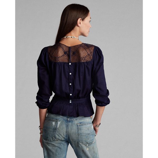 Indigo Lace-Yoke Twill Blouse RRL 5