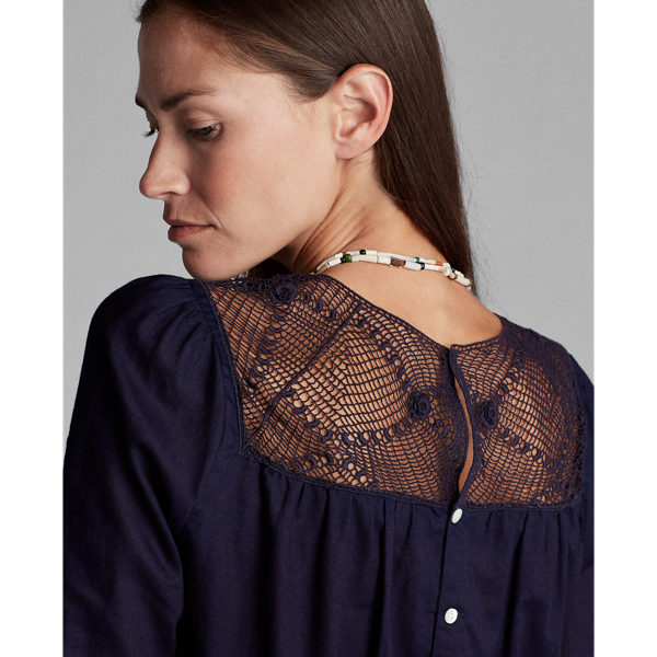 Indigo Lace-Yoke Twill Blouse RRL 6