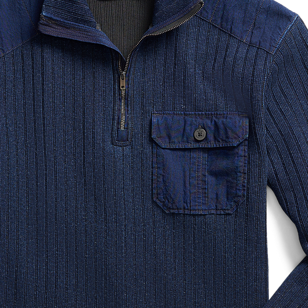 Indigo Indigo Ribbed Quarter-Zip Pullover RRL 3