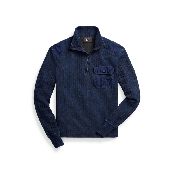 Indigo Ribbed Quarter-Zip Pullover