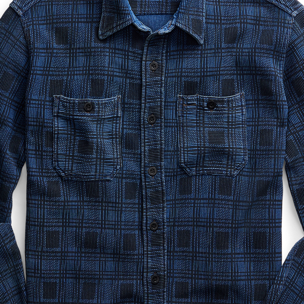 Indigo Plaid Plaid-Print Jersey Workshirt RRL 3