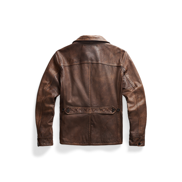 Medium Brown Leather Car Coat RRL for fall 2