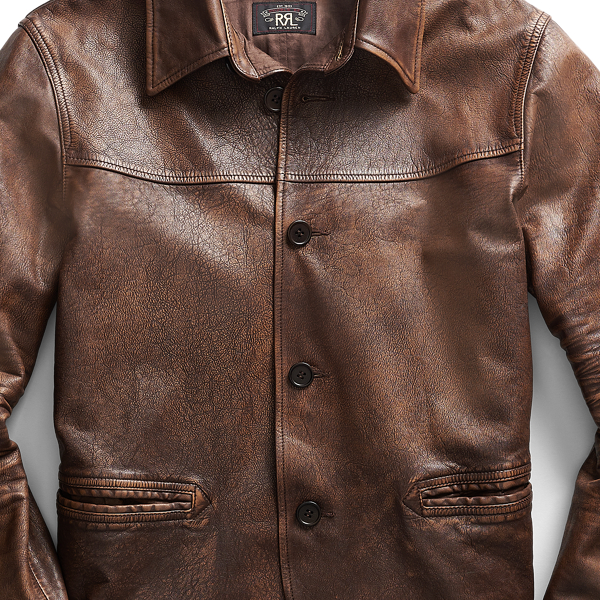 Medium Brown Leather Car Coat RRL for fall 3