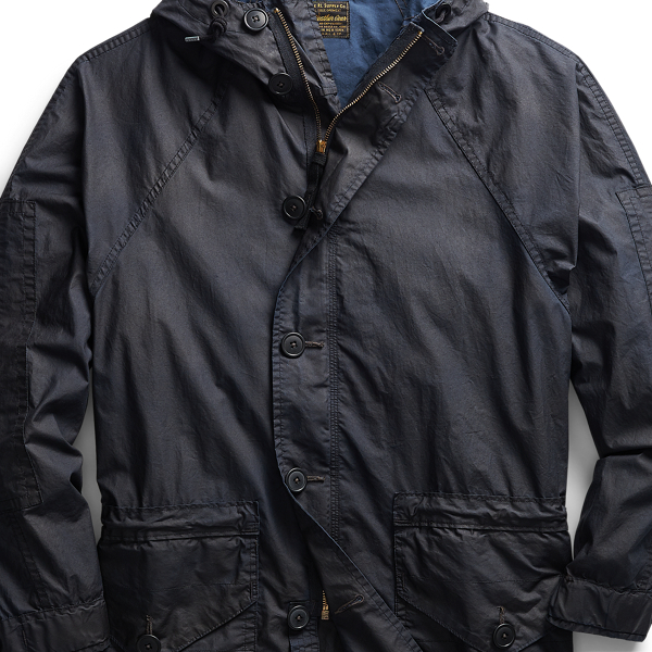 Dark Navy Waxed Cotton Hooded Jacket RRL 3
