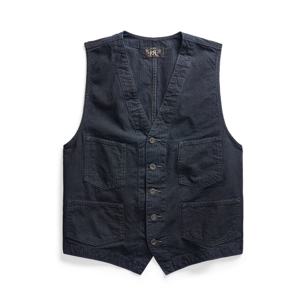 Indigo Striped Dobby Waistcoat RRL 1