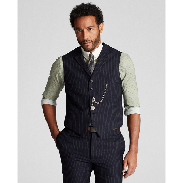 Navy/White Pinstripe Wool Lapel Waistcoat RRL 3