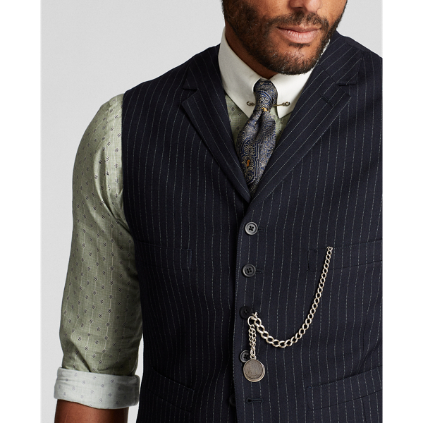 Navy/White Pinstripe Wool Lapel Waistcoat RRL 5