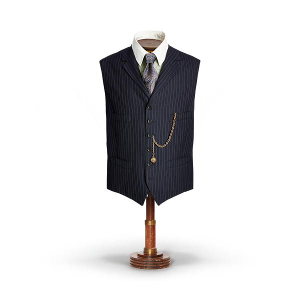 Navy/White Pinstripe Wool Lapel Waistcoat RRL 2